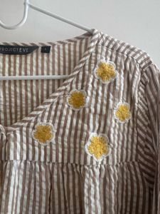 Striped Cotton Top with Embroidered Daisies