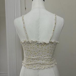 Y2K Korean Cotton On Women&#39;s White and Yellow Crop