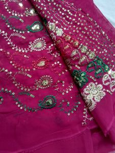 Beautiful Party Wear Pink Embroidery Saree