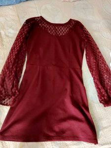 Burgundy Lace Sleeve Dress