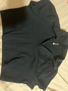 Black Ribbed Polo Crop Top