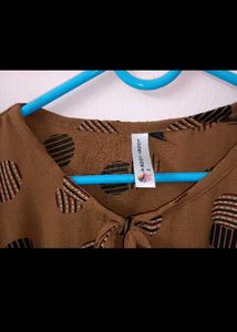 Brown Printed Tie Neck Top