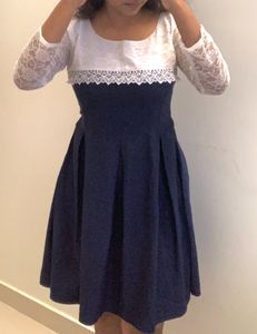 Party Wear Dress/ White Lace Blue Dress
