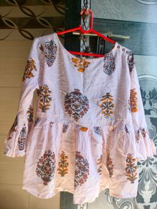 Pure Cotton Pinkish White Printed Top