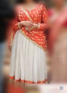 White And Red Real Mirror Work Lehenga