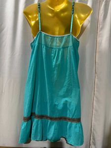 Teal Lace Trim Cami Dress