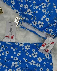 Blue Floral High-Waisted Bikini Set