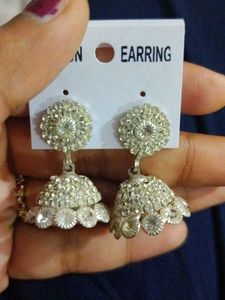 Sparkling Silver Stoned Jhumka