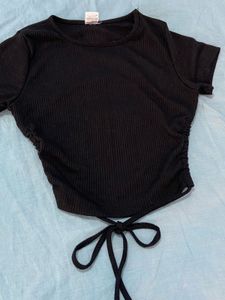 Black Ribbed Backless Crop Top