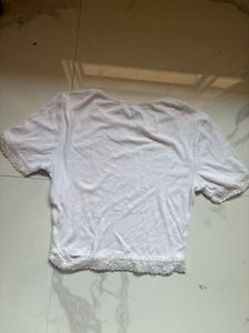 White Lace Trim Crop Top