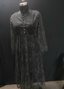 Elegant Black Print Midi Dress