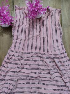 Pink Striped Maternity Dress With Front Zip