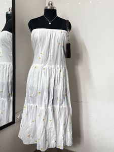 New White Long Skirt Mango Embroidered