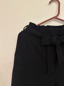 Black High-Waist Paperbag Pants with Tie-Belt