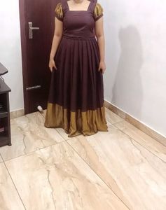 Elegant Brown & Gold Pattupavada Set New