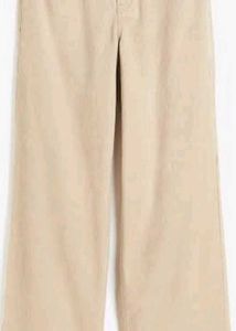 Light Beige Wide-Leg Corduroy Pant