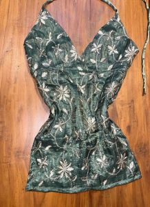 Embroidered backless Halter Top