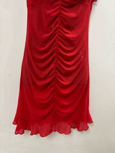 Women Ruched Mesh Dress Red