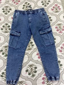 Blue Denim Cargo Joggers