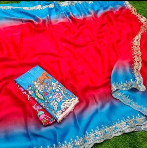 Reddish-blue Color Rangoli Sarees With Kalmkari Bl