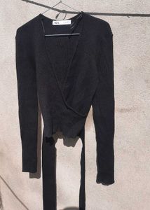 Zara Ribbed Knit Wrap Top