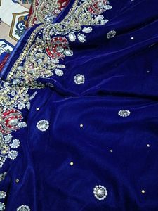 Red Navy Embroidered Sari
