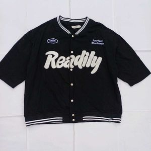 Black Varsity Style Short Sleeve Jacket