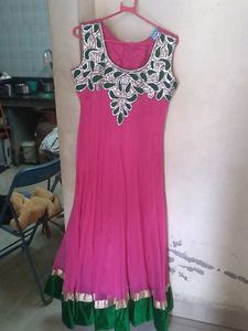 Pink &amp; Green Embellished Anarkali Dress