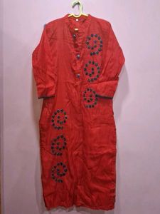 Red Embellished Kurta