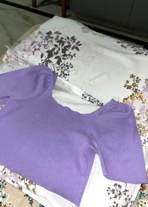 Lilac Crop Top - Short Sleeve Knit