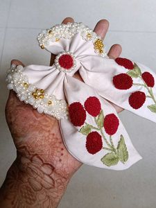 Handmade Embroidery Floral Beaded Hair Bow