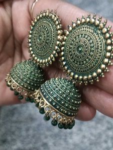 Green Jhumka Earrings
