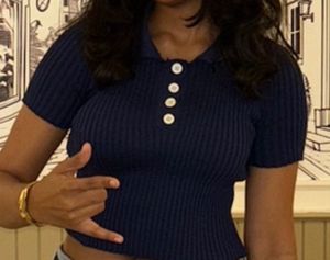 Cute Navy Cropped Knit Top