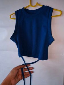 Tokyo talkies blue ribbed crop top (waist strings)