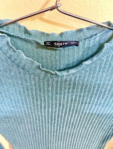 Blue Ribbed Knit Mini Dress