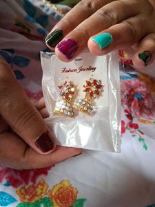 Rhinestone Floral Jhumka Earrings +Surprise Gift