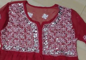 Red Mirror Kurti Festive Wear