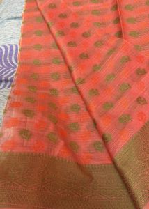Orange with green border kotadoria fabric