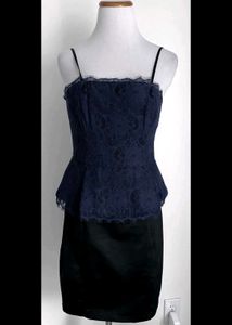 Elegant Navy &amp; Black Peplum Dress