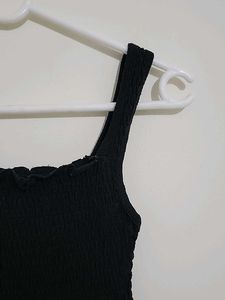 Black Smocked Crop Tank Top