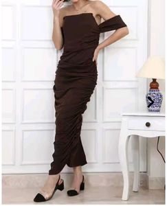 Elegant Brown Bodycon Midi Dress