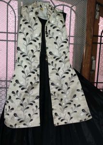 Black Heavy Designer Gown With Coat For Girls