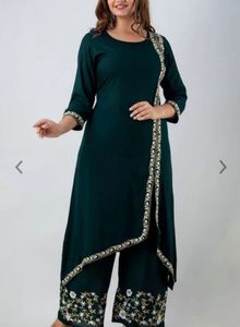 Emerald Green Embroidered Kurti Set