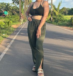 Olive Green Crochet Top &amp; Pants Set