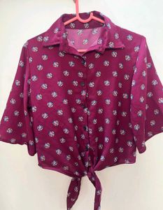 Floral Print Tie-Front Top