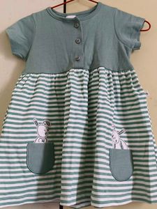 Cute Striped Bunny Pocket Dress