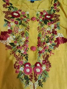 Yellow Embroidered Kurta with dupatta
