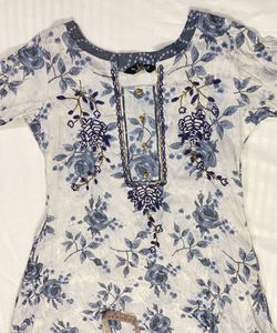 Libas Printed Gown/Kurta White And Blue