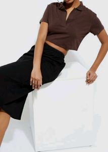 Brown Cropped Polo Top