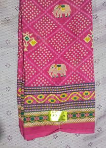 Pink Elephant Print Sari With Blouse